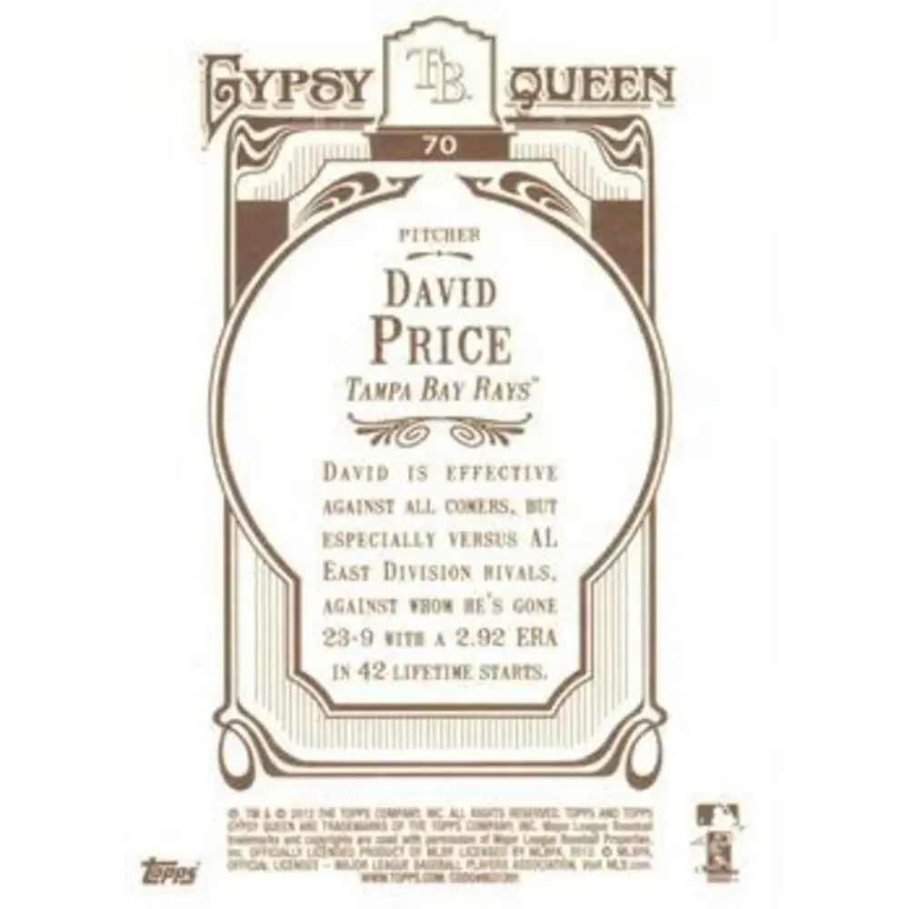 2012 Topps Gypsy Queen David Price # 70 Tampa Bay Rays
